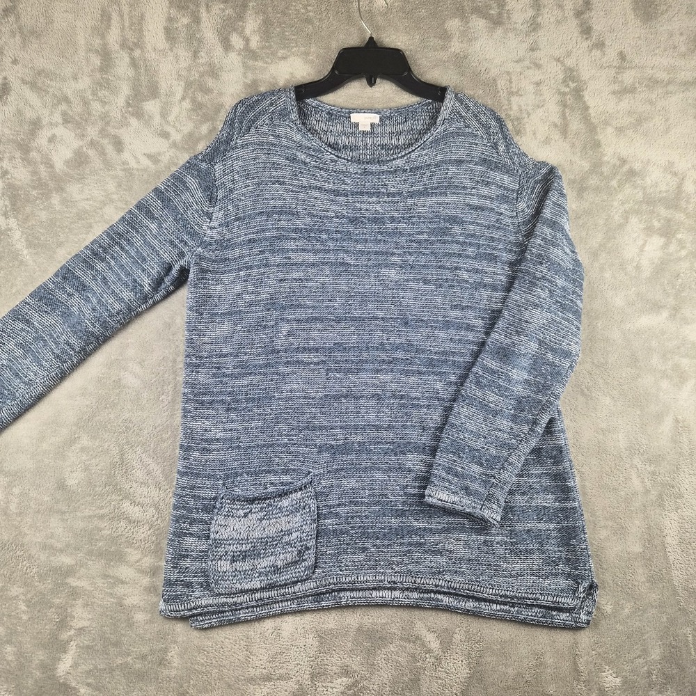 Pure Jill Sweater Womens Medium Blue Marled Knit Cotton Oversized Lagenlook